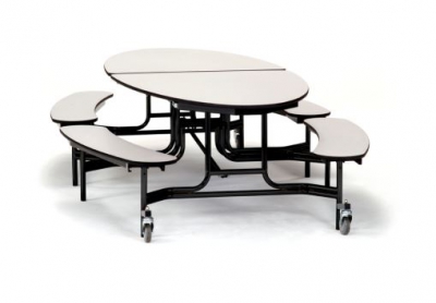 Elliptical Mobile Table with Benches