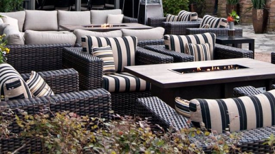 Wicker Striped Outdoor Lounge Area