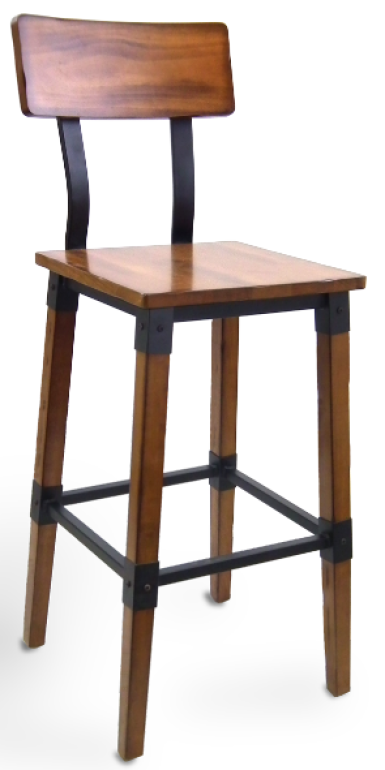 Rustic Wood Stool with Metal Stretchers