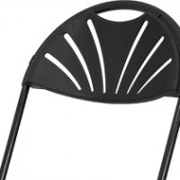 black fan back, fancy black chair, black poly fold chair, samsonite chair, pre poly fold chair