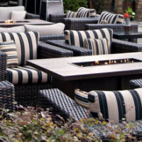 Wicker Striped Outdoor Lounge Area thumbnail