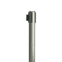 Chrome stanchions with retractable head provide temporary crowd control